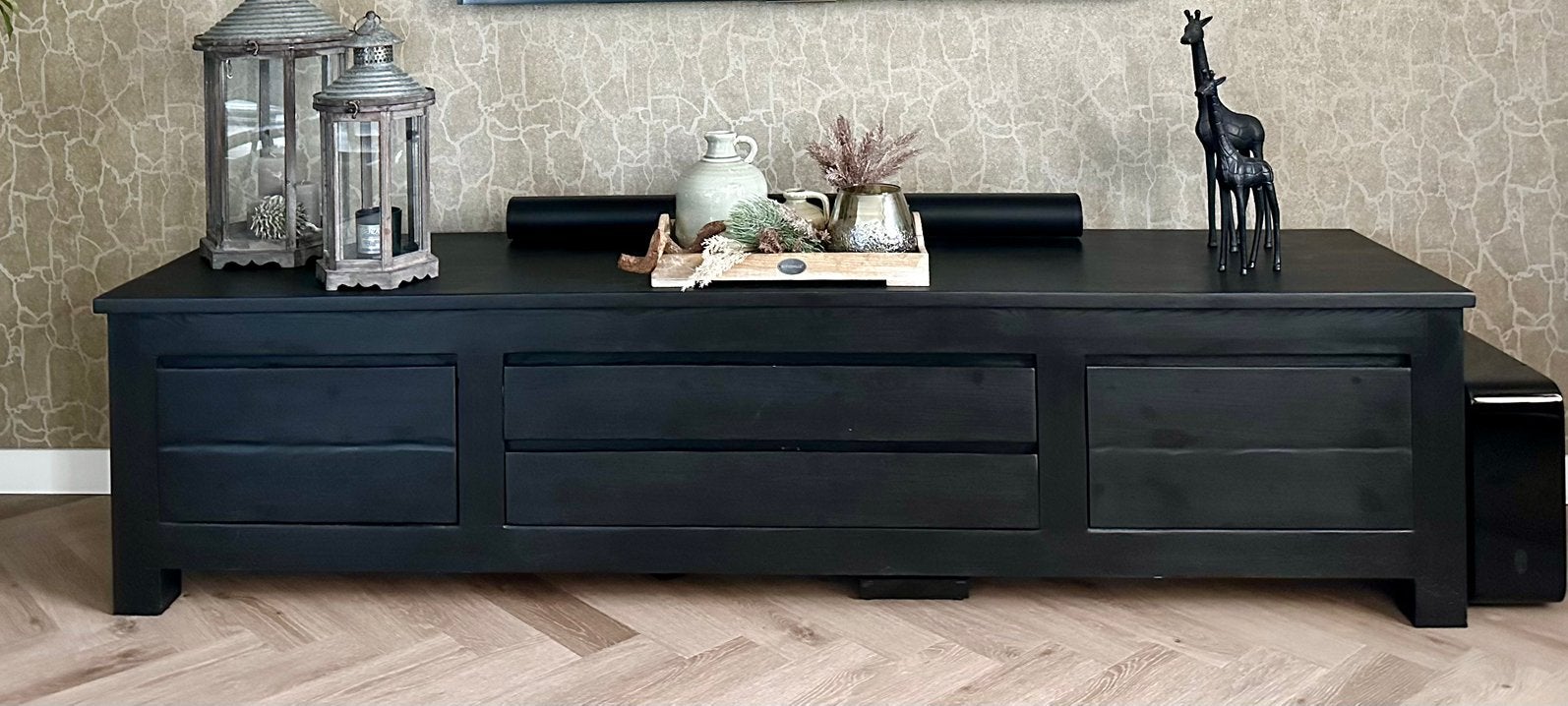 Mooi zwart TV-meubel, dressoir met handige opbergruimte, Ophalen, Gebruikt