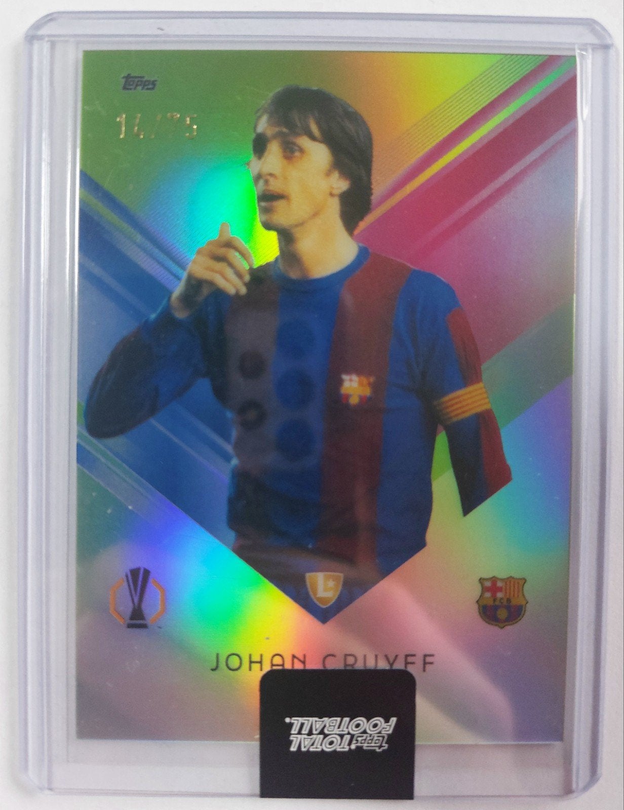 Johan Cruyff 14/75 Topps Total Football Barcelona Kaart, Verzamelen, Ophalen of Verzenden, Zo goed als nieuw, Buitenlandse clubs
