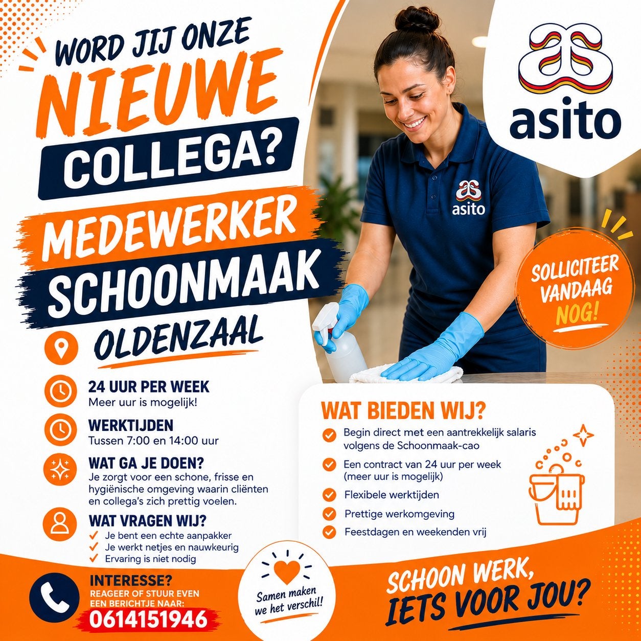 Vacature: Schoonmaak medewerker, locatie oldenzaal, Tot en met 24 uur