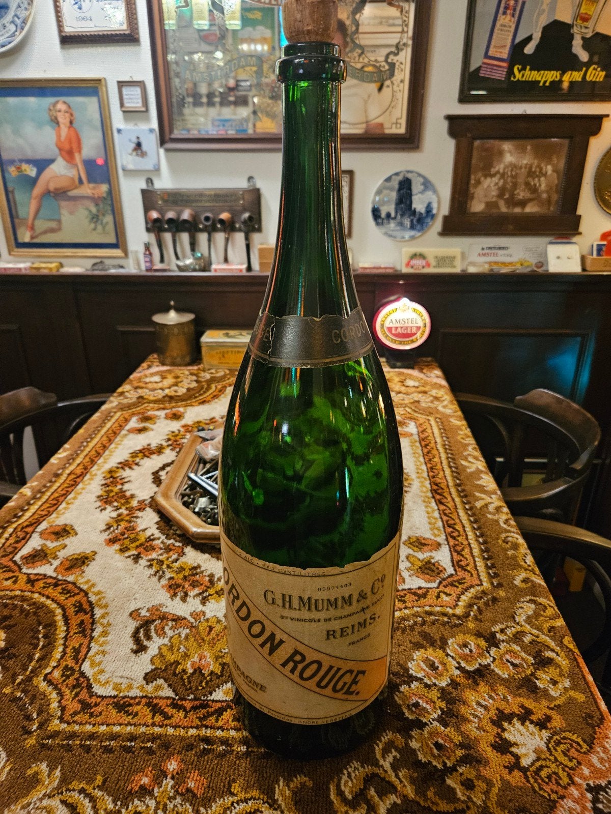 Grote antieke GH Mumm & Co Cordon Rouge champagnefles, Ophalen of Verzenden, Gebruikt, Frankrijk, Overige typen