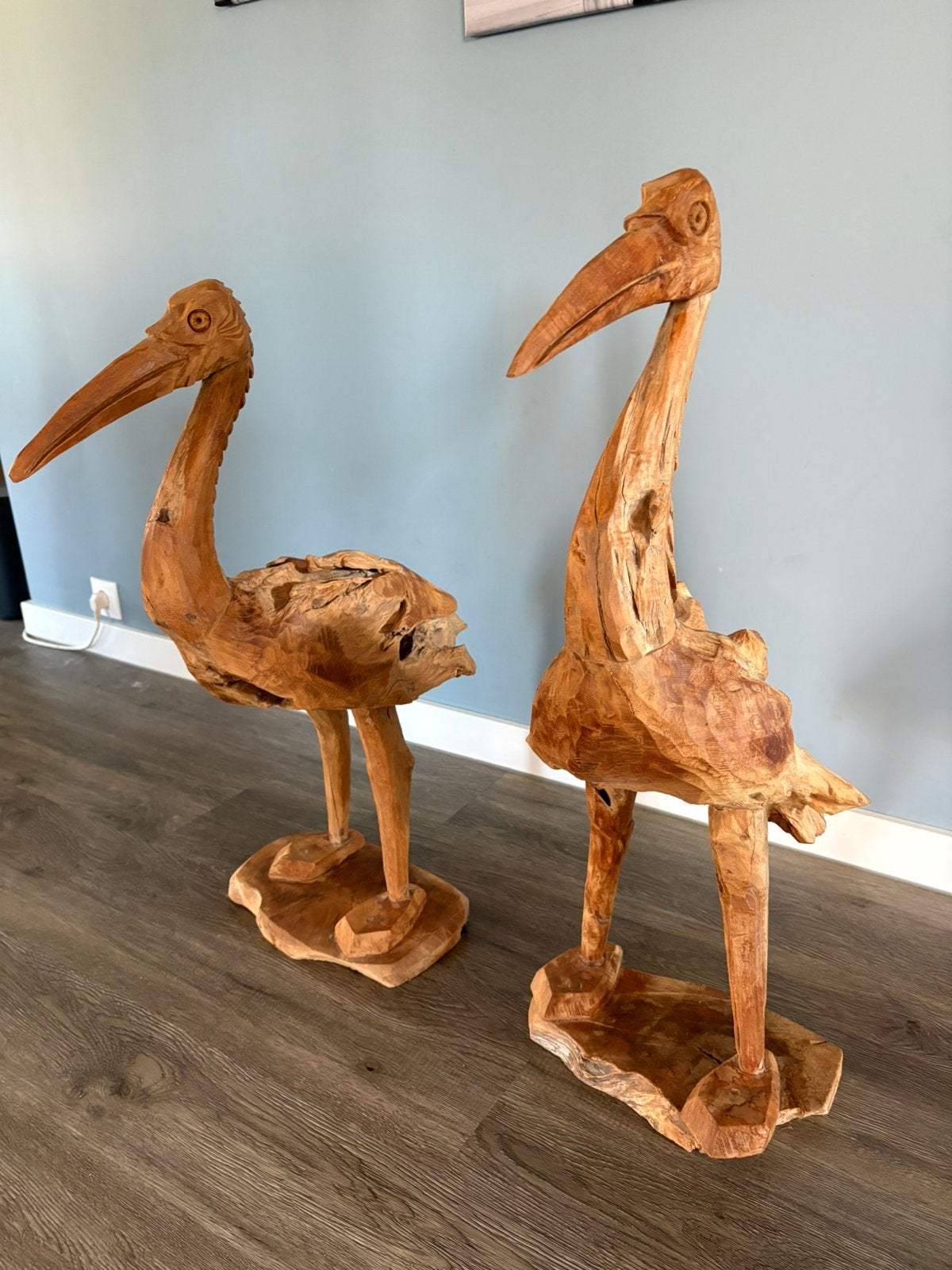 Twee grote houten kraanvogels., Antiek en Kunst, Ophalen, Houtsnijwerk, 50 - 100 cm, Handgemaakt