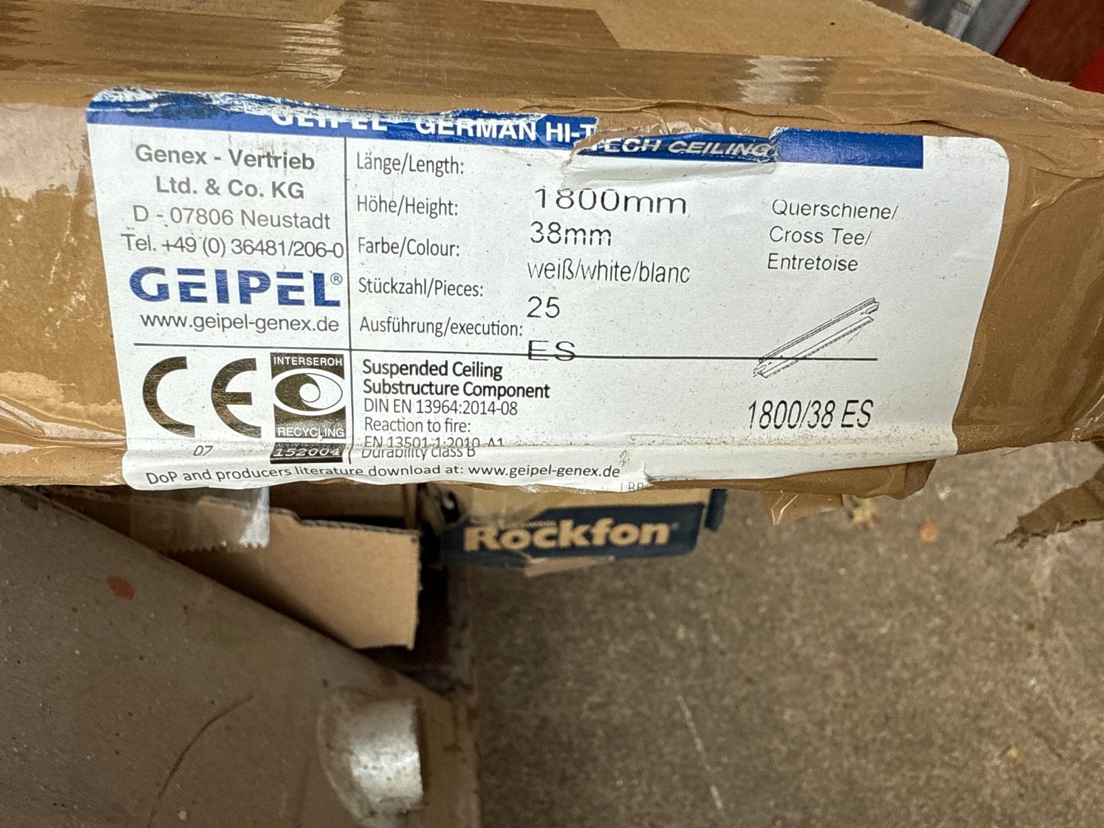 5 pak Geipel Suspended Plafond Cross Tee 1800mm Wit (25 st), Ophalen of Verzenden, Nieuw