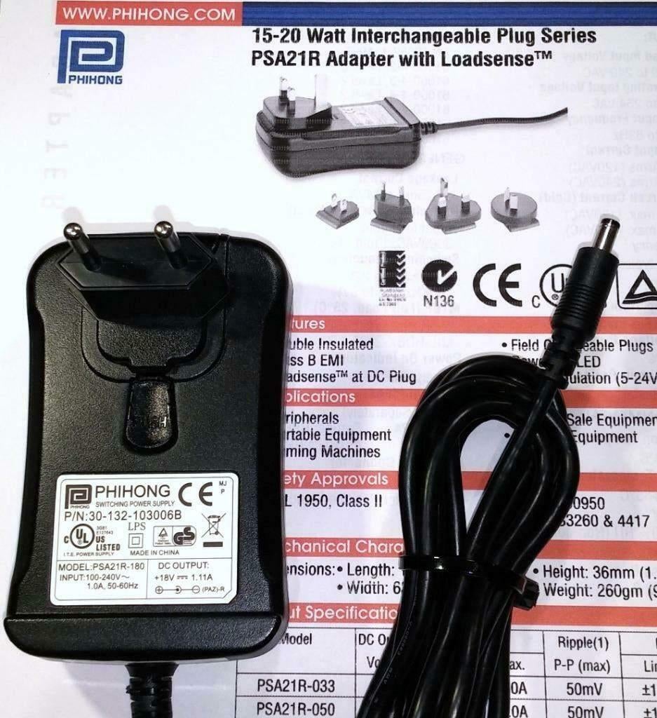 PHIHONG PSA21R-180 Adapter 18V 1.1A Oplader Nortel BSR 222, Computers en Software, Pc- en Netwerkkabels, Zo goed als nieuw, Ophalen of Verzenden