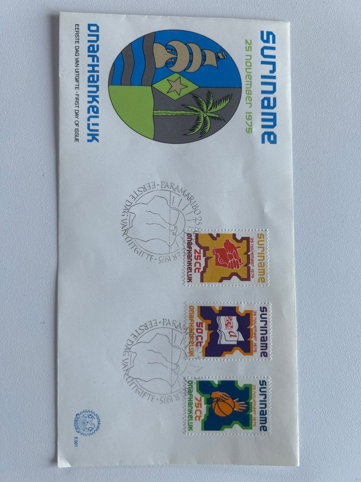 Suriname Onafhankelijkheidsdag Eerste Dag Uitgifte 1975, Postzegels en Munten, Postzegels | Eerstedagenveloppen, Ophalen of Verzenden