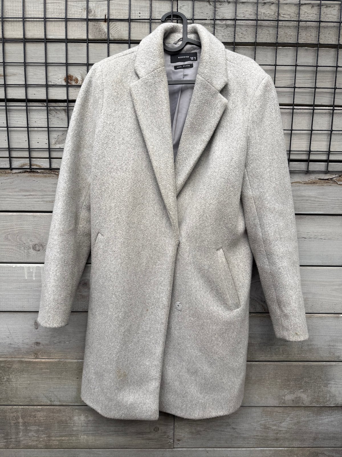 Reserved Grey Wool Blend Long Coat EU 36 | Classic Tailored, Ophalen of Verzenden, Gedragen, Maat 36 (S), Grijs