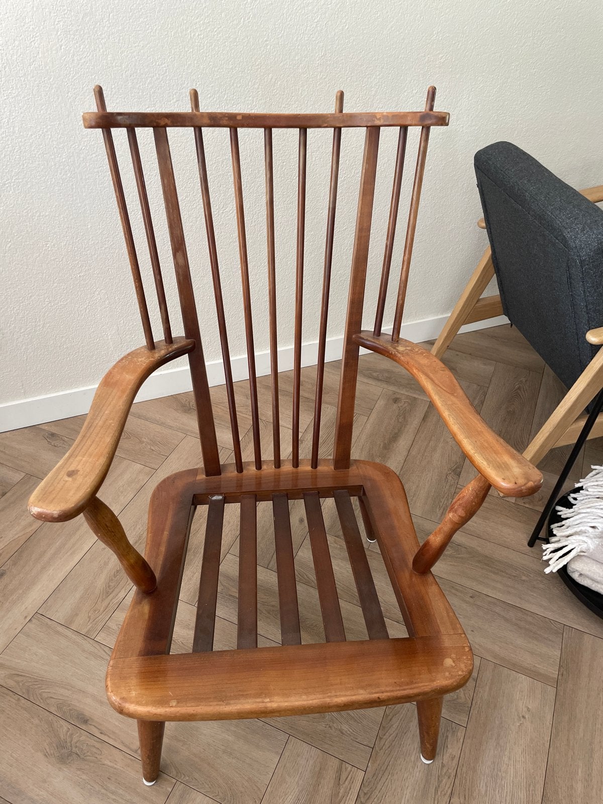 Vintage houten Windsor stoel met spijlenrug, Ophalen