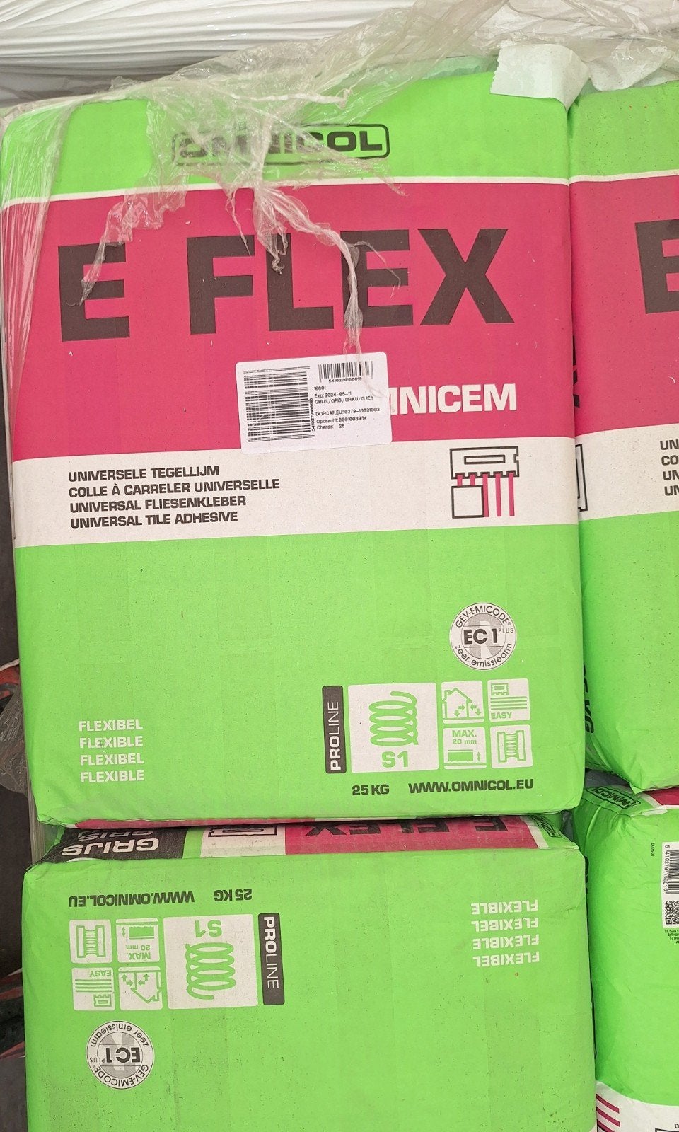 Omnicol Omnicem E-Flex, flexibele Tegellijm Grijs 25 kg, Ophalen, Overige typen, Nieuw, Minder dan 20 cm