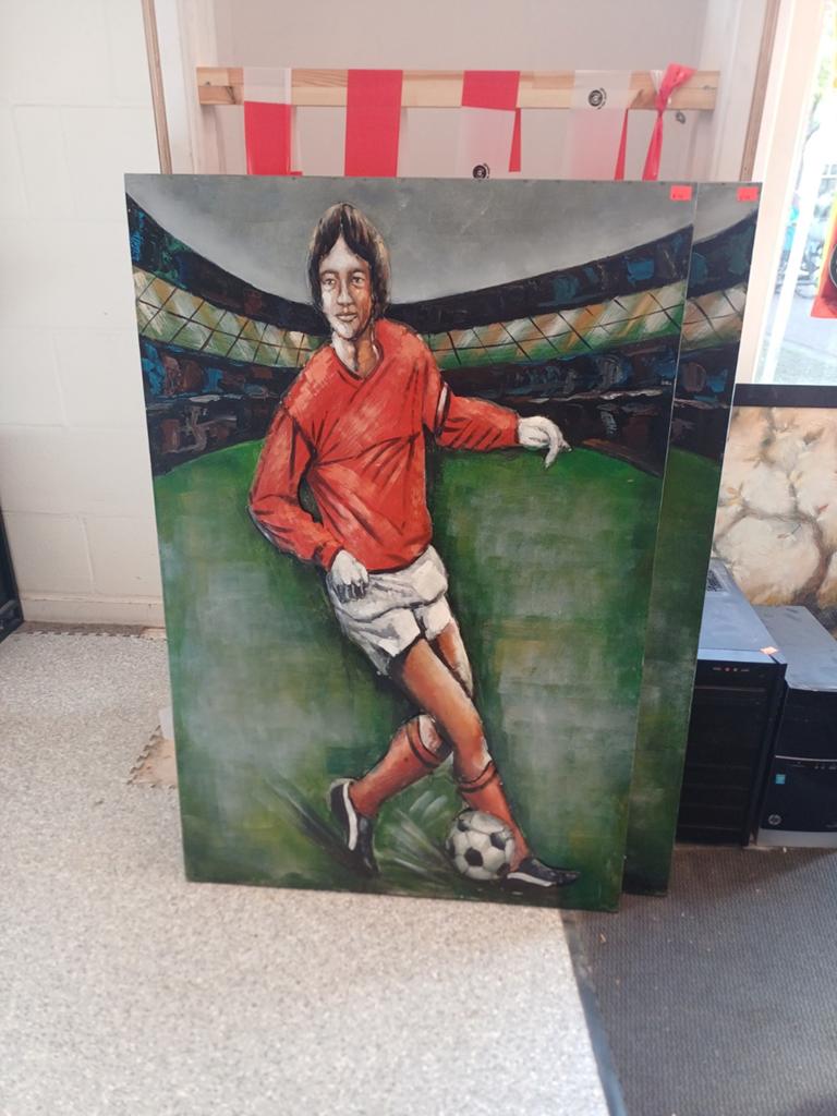 Metalen voetbal schilderij 120x80 cm, Antiek en Kunst, Kunst | Schilderijen | Klassiek, Ophalen