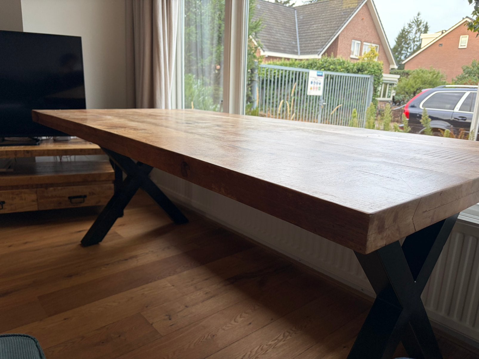 Eettafel van Mango hout, Gebruikt, 100 tot 150 cm, 200 cm of meer, Ophalen of Verzenden