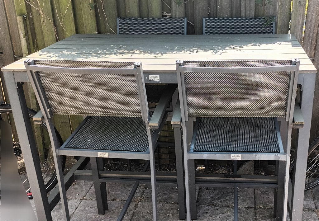 Bois le duc tuinset; bartafel met 4 krukken!, Ophalen, 4 zitplaatsen, Gebruikt, Aluminium