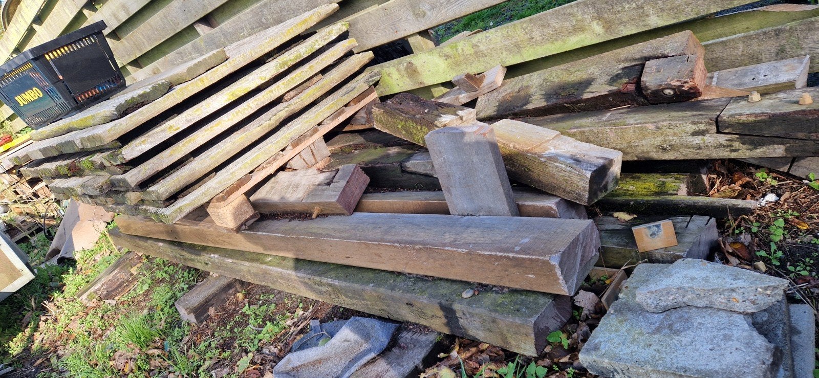 Diverse gebruikte houten balken en planken, Ophalen, Gebruikt, Overige typen, Overige houtsoorten