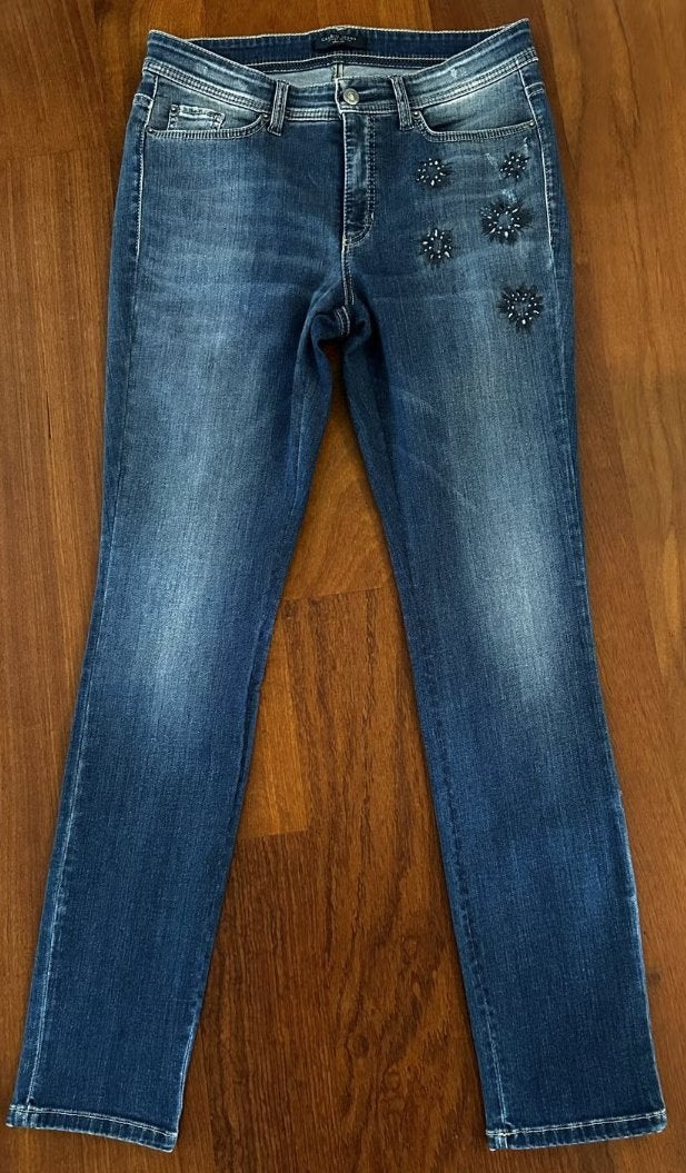 Cambio Jeans Maat 42 Donkerblauw met Kraaltjes nieuw, Ophalen of Verzenden, Zo goed als nieuw, Blauw, Overige jeansmaten