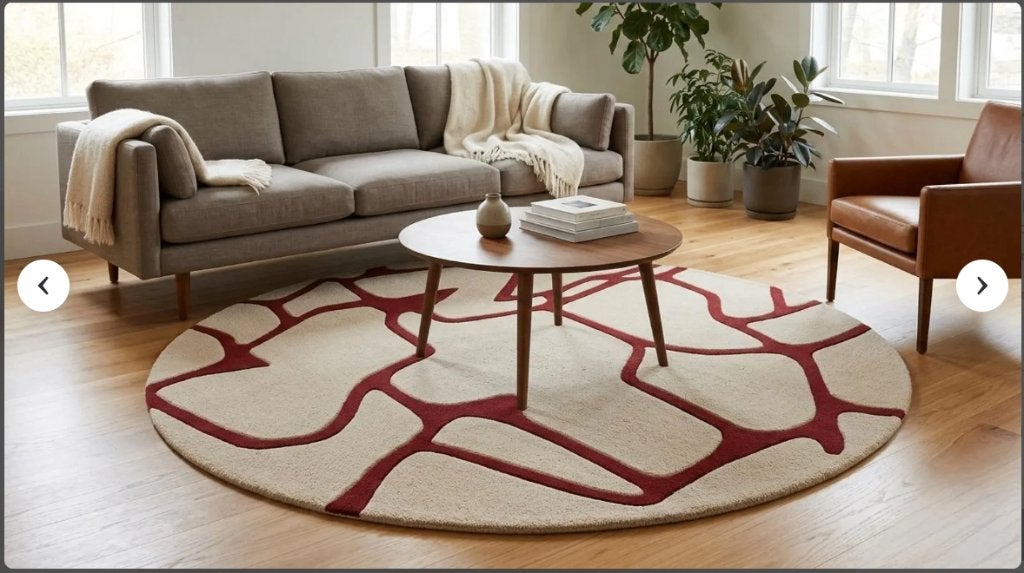 Handgetuft wollen rond vloerkleed 210 cm, Ophalen, Rond, Crème, 200 cm of meer