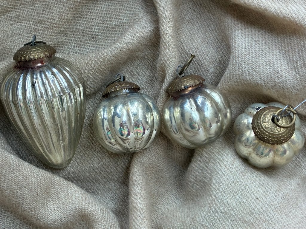 Set 4 zeer oude glazen kerstornamenten – Kugel? – ca. 1900, Ophalen of Verzenden, Gebruikt