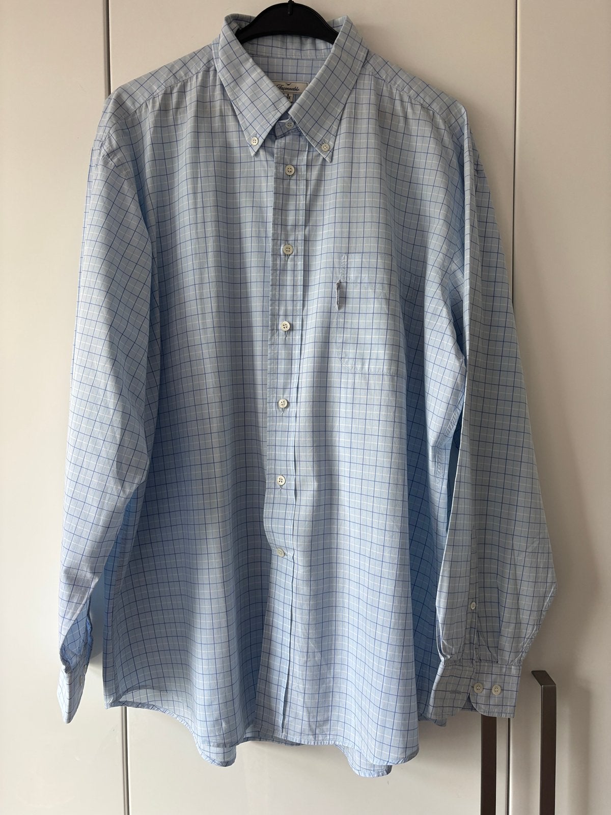 Fris ruitjes ovwehemd van Façonnable maat 8/18R= XXL, Verzenden, Zo goed als nieuw, Blauw, Overige halswijdtes