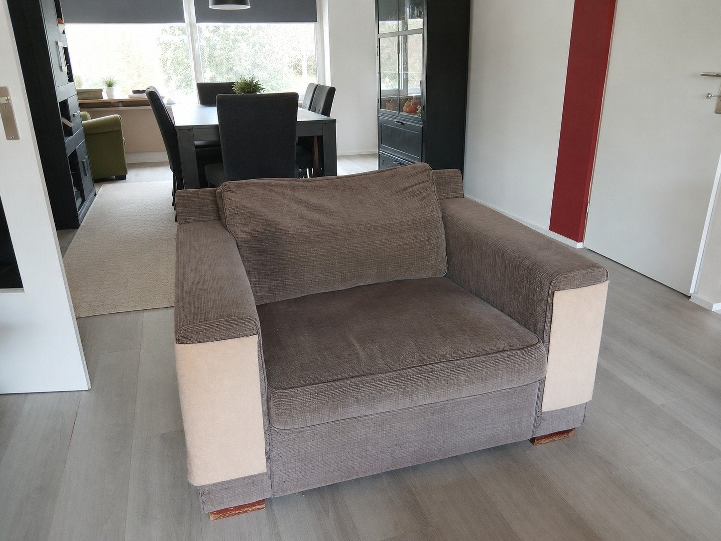 Loveseat / 1,5 zits fauteuil - bank taupe, Ophalen, Gebruikt, 75 tot 100 cm