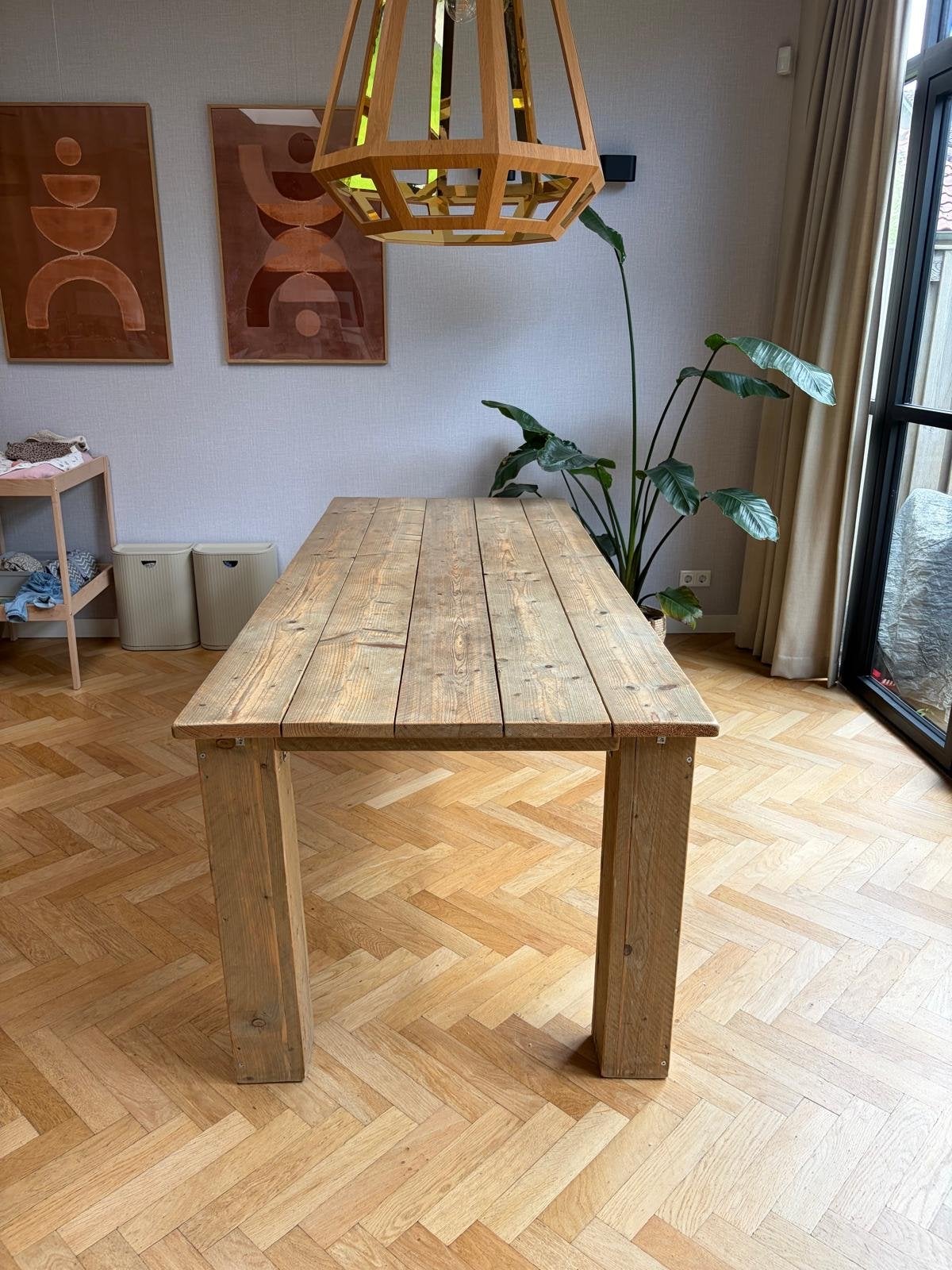Robuuste eettafel van steigerhout 240x95cm, Huis en Inrichting, Ophalen, Gebruikt, 200 cm of meer, 50 tot 100 cm