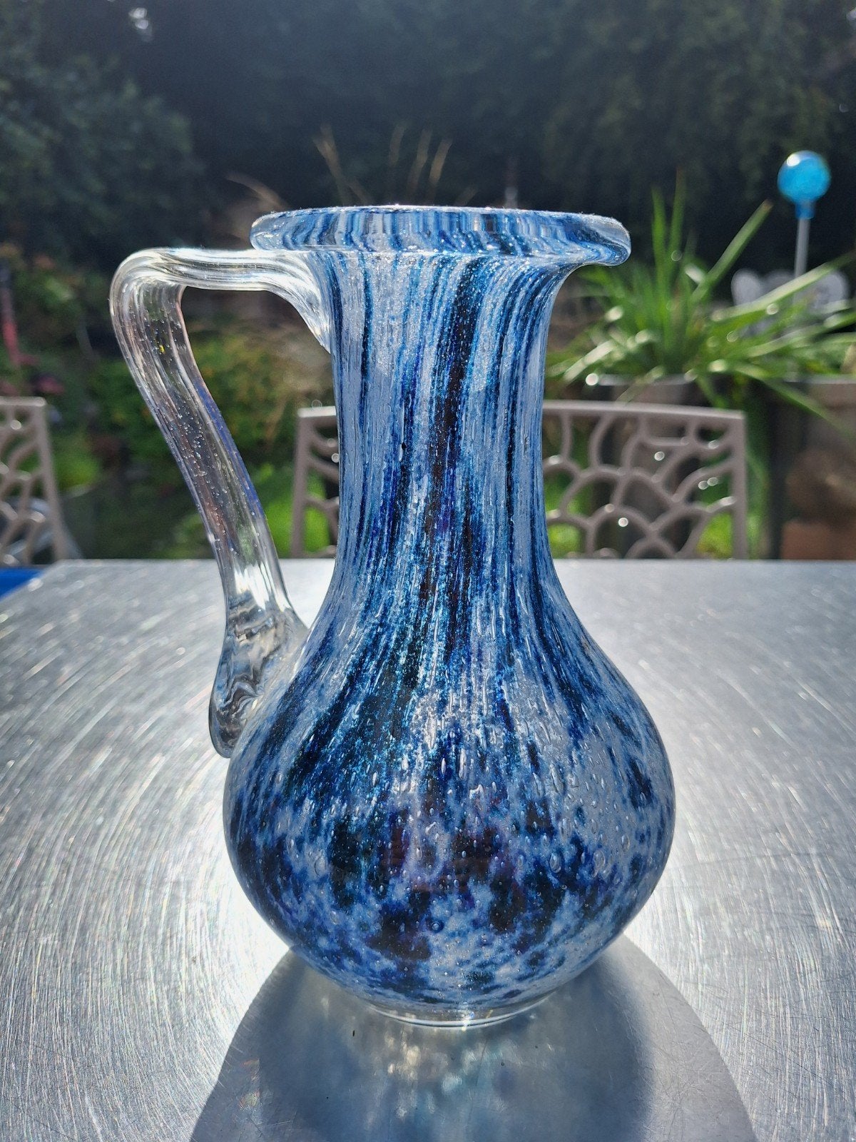 Prachtige vaas zwaar glas.DALEN,DRENTHE, Blauw, Met handvat, Ophalen of Verzenden, 20 cm