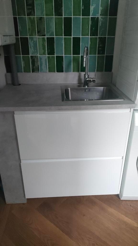 Compacte witte keukenblok met spoelbak en lades, Ophalen, Gebruikt, Wit, Enkelwandige keuken