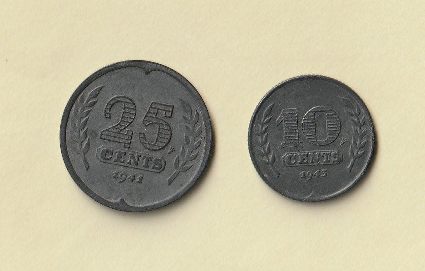 10 & 25 cent 1943--1941 zink, Postzegels en Munten, Ophalen of Verzenden, Vóór koninkrijk, 25 cent, Setje