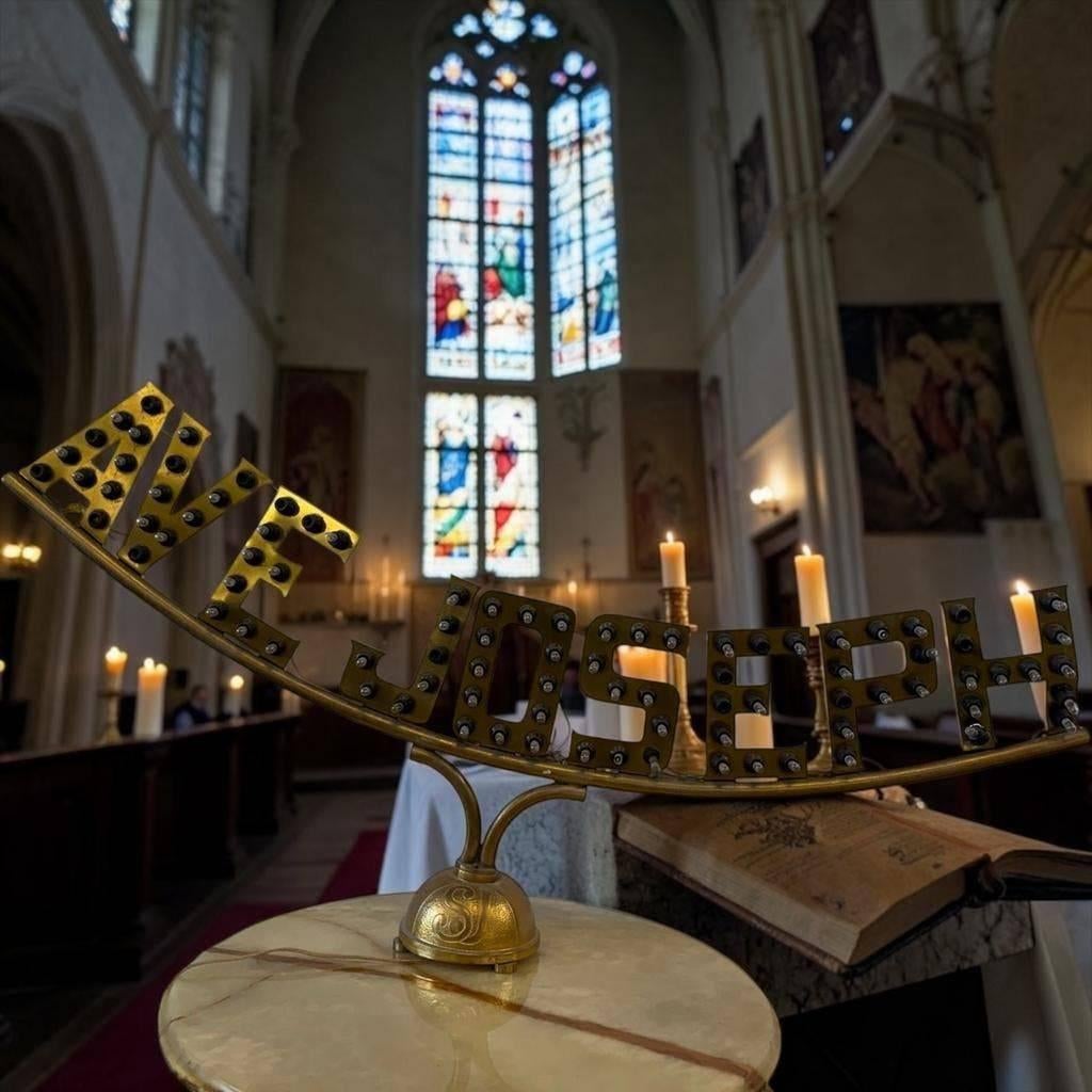 Vintage gouden religieuze XL tafellamp uit kapel / kerk, Antiek en Kunst, Ophalen