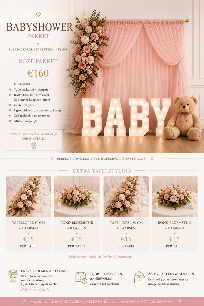 Luxe Babyshower Pakketten te Huur | Roze & Blauw, Hobby en Vrije tijd, Feestartikelen | Verhuur, Ophalen, Nieuw, Geboorte of Huwelijk
