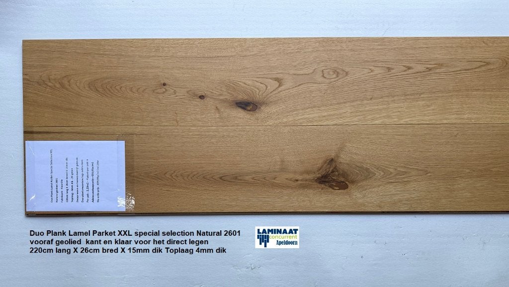 Lamel Parket Natural geolied 220cm lang X 26cm bred X 15mm, Huis en Inrichting, Bruin, 75 m² of meer, Nieuw, Ophalen of Verzenden