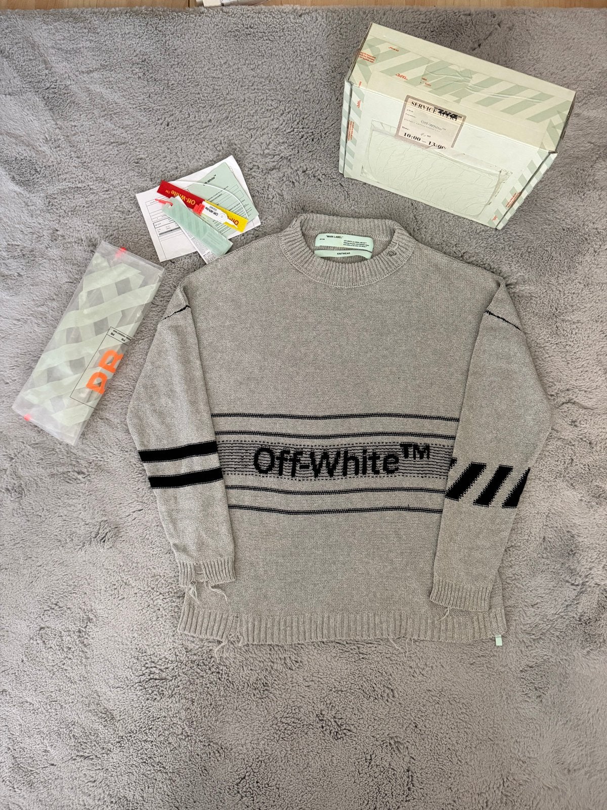 Off-White Grijze Distressed Gebreide Trui S (oversized), Ophalen of Verzenden, Gedragen, Maat 46 (S) of kleiner, Grijs