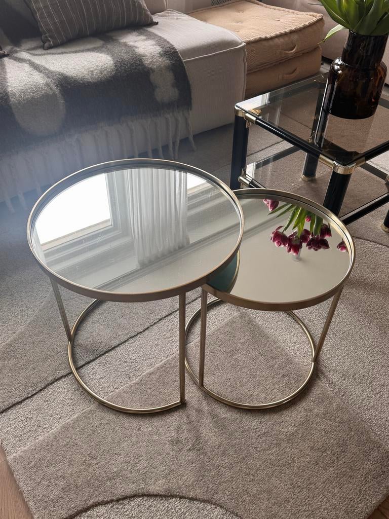 Zara Home Messing en Spiegel Salontafel Set, Huis en Inrichting, Tafels | Salontafels, 50 tot 100 cm, Rond, Ophalen of Verzenden