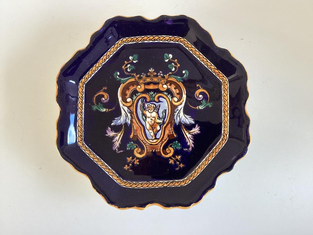 Vintage  Gien blauw aardewerk Renaissanse wandbord, Ophalen of Verzenden
