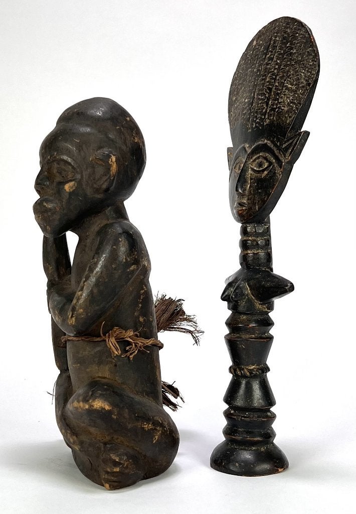 1369. Houten beelden, West-Afrika – Akua'ba en denker, Antiek en Kunst, Ophalen
