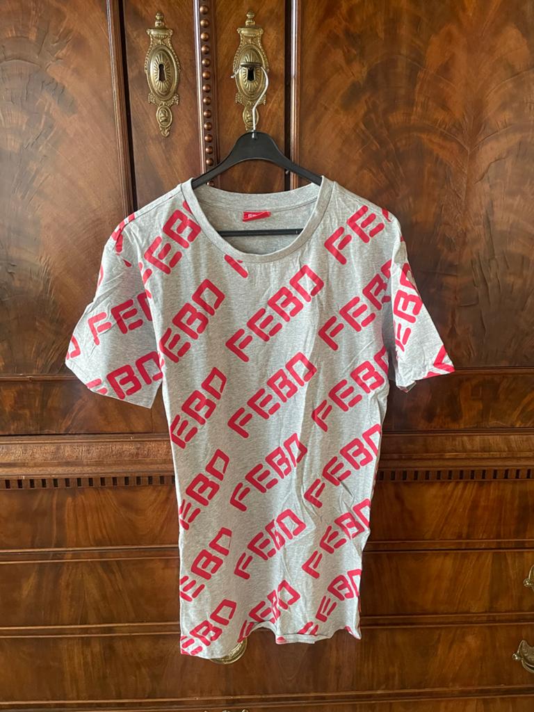 Uniek FEBO T-shirt - Collectors Item Maat M, Ophalen of Verzenden, Zo goed als nieuw, Maat 48/50 (M), Grijs