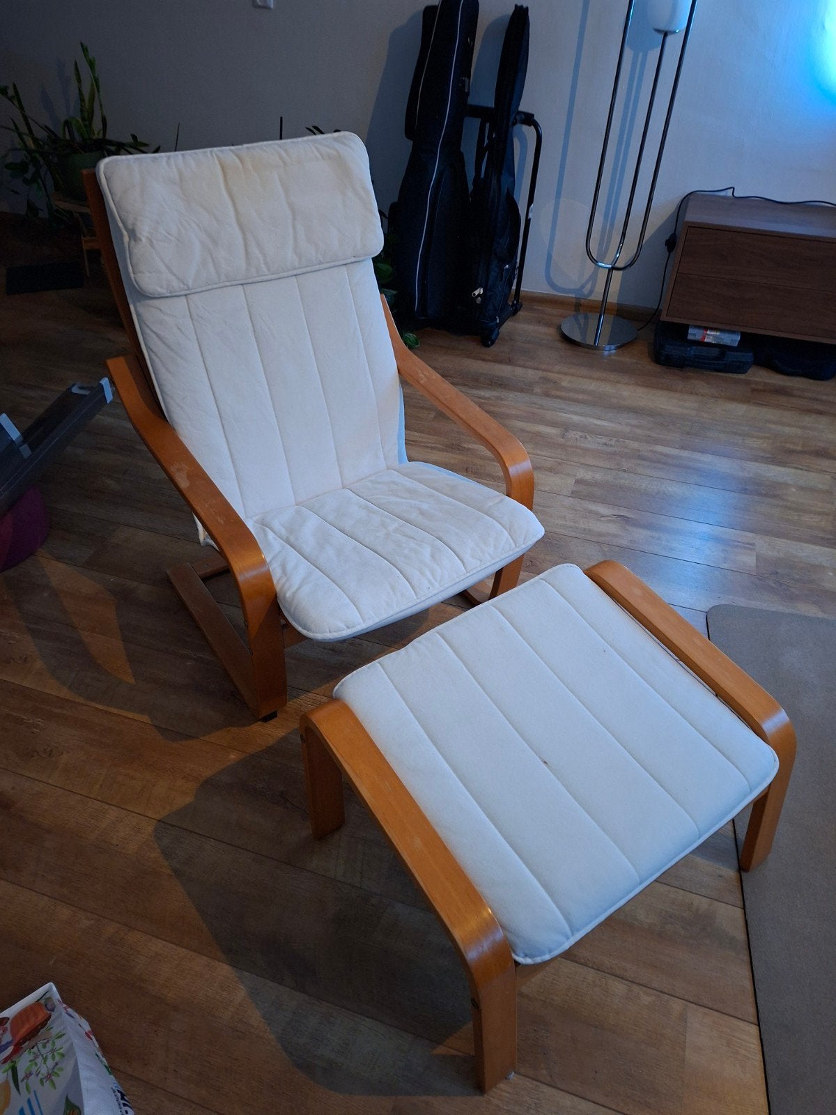 IKEA Poäng fauteuil met voetenbank, Ophalen, Gebruikt, Modern, Scandinavisch, Wit
