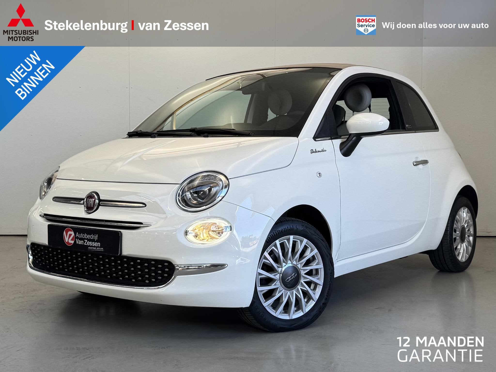 Fiat 500 C 1.0 Hybrid Dolcevita | Leder | App Connect | Cabr, Auto's, 12 maanden, Gebruikt, 4 stoelen, Wit