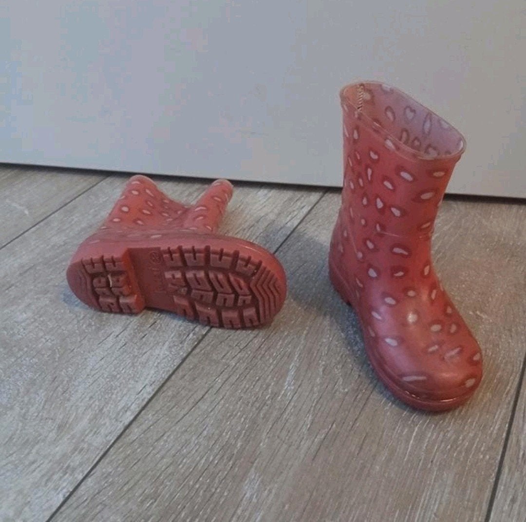 Roze regenlaarsjes met panterprint - Maat 22, Gebruikt, Meisje, Ophalen of Verzenden, Laarzen