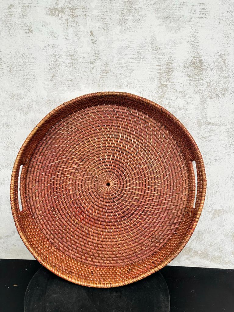 Ronde rotan dienblad met handvatten - 40 cm, Ophalen of Verzenden, Gebruikt, Rond, Overige materialen