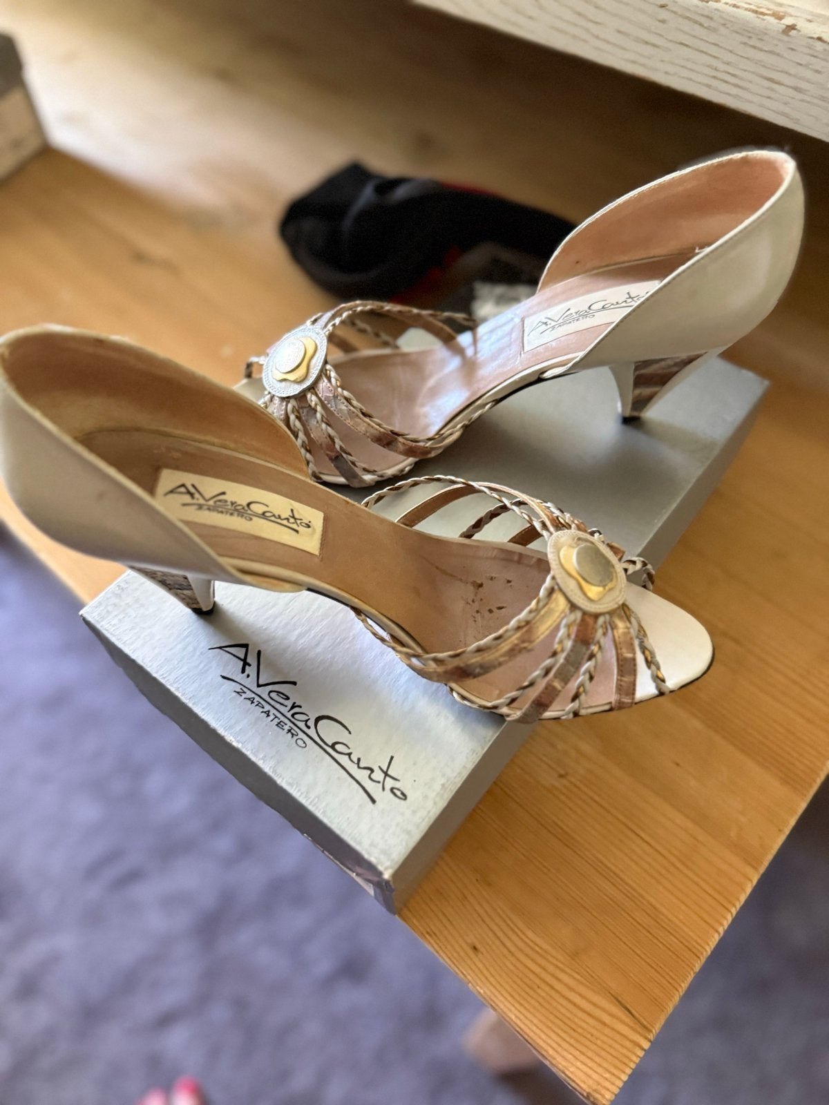 Retro schoenen A. Vera Canto - Taupe Open Teen, Ophalen of Verzenden, Gedragen, Beige, Schoenen met hoge hakken