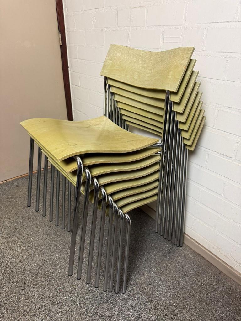 8x Lammhults Campus design stoelen  stapelbaar  hout/chroom, Huis en Inrichting, Stoelen, Ophalen, Gebruikt, Bruin, Modern