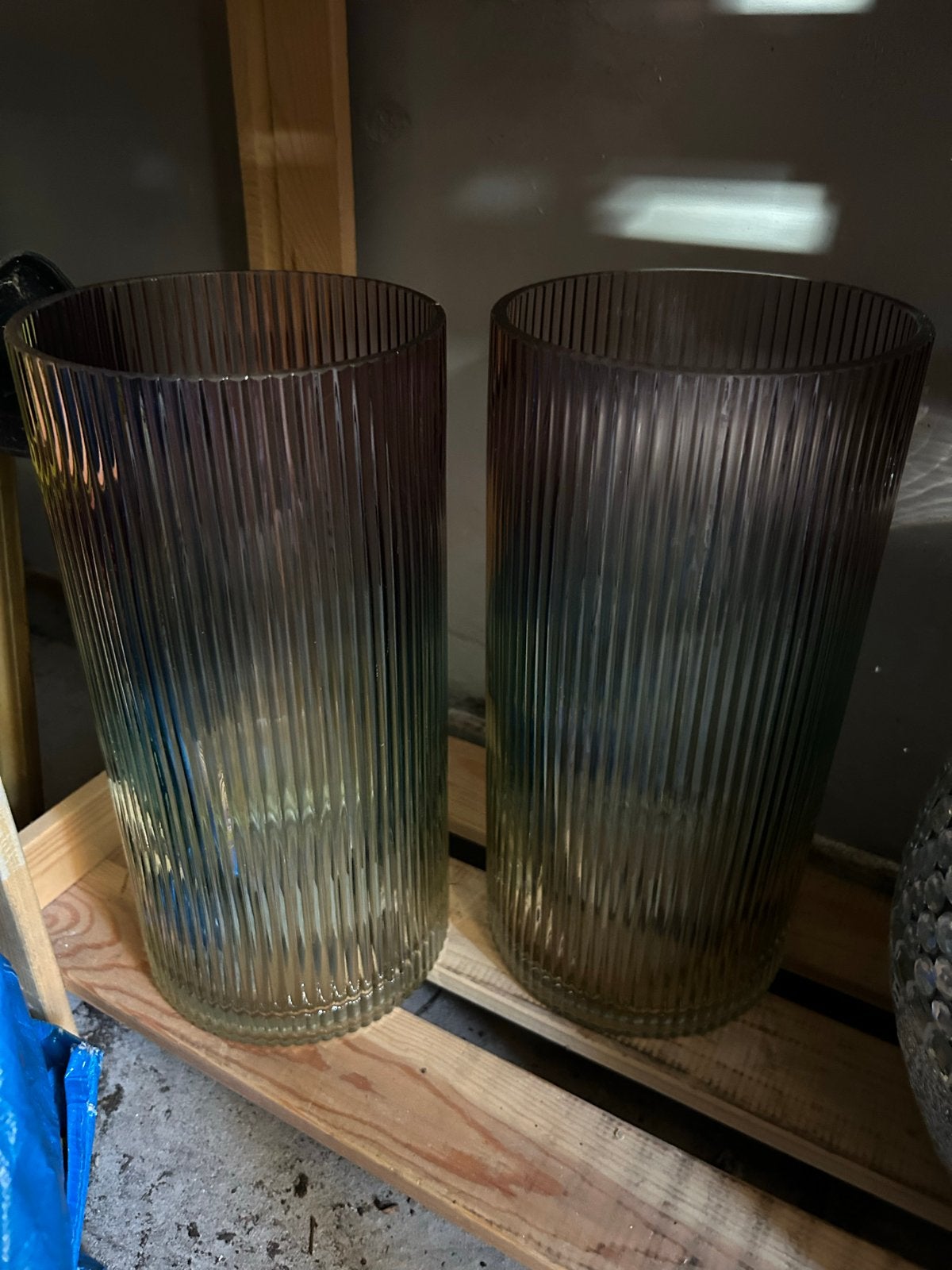 2 hoge vazen, ook te gebruiken als windlichten, Gebruikt, Met patroon/structuur, Transparant, Ophalen of Verzenden