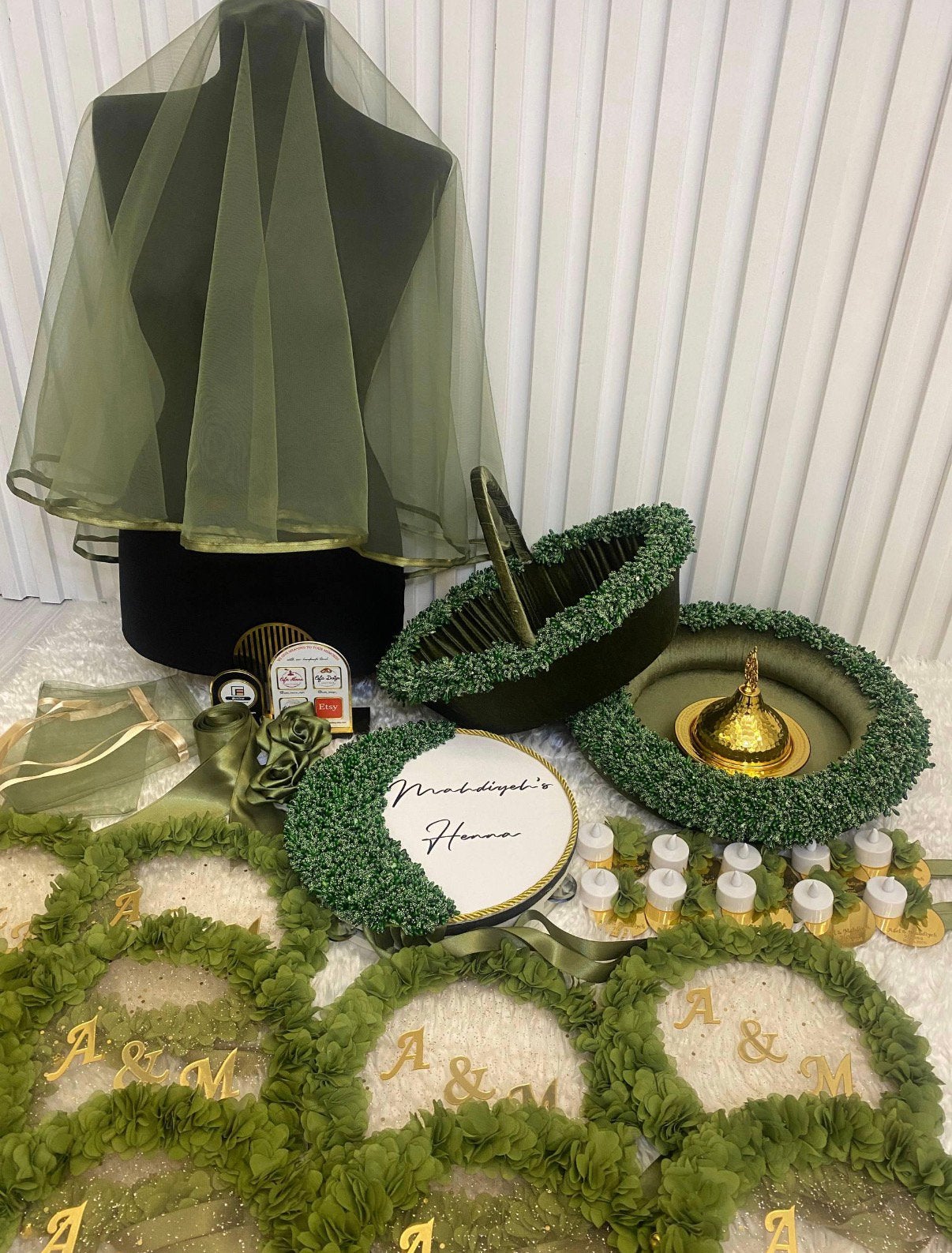Henna Set | Bruidssluier, Tamboerijn & Decoratie groen, Ophalen, Zo goed als nieuw