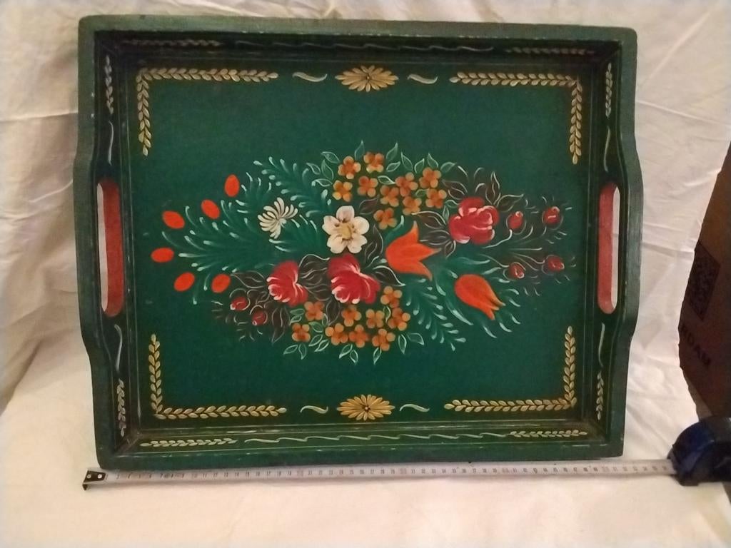 Groen dienblad met bloemenpatroon, Antiek en Kunst, Ophalen of Verzenden