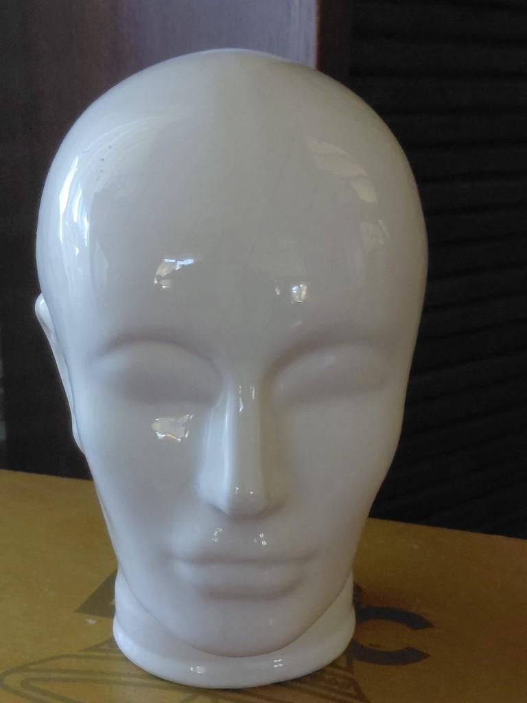 Vintage keramieken mannequin hoofd met witte glazuurlaag, Antiek en Kunst, Curiosa en Brocante, Ophalen of Verzenden