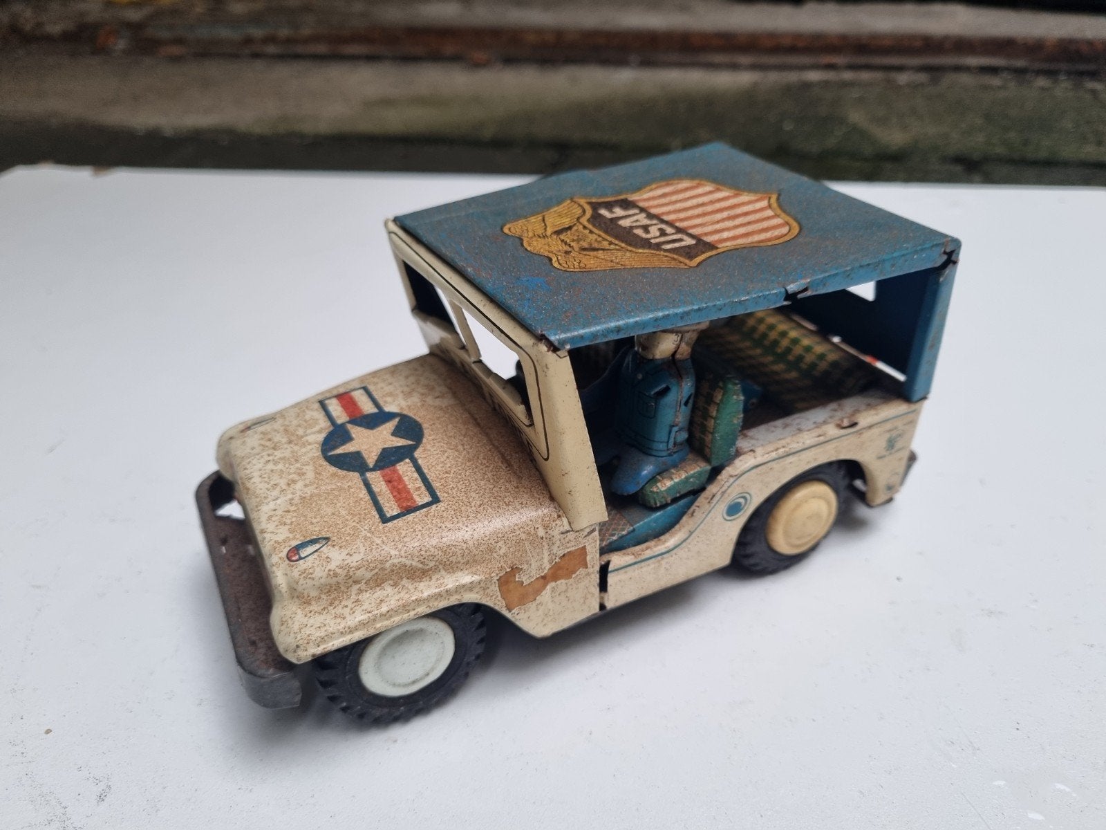 Vintage US Air Force Jeep - Jaren '60/'70 Metaal Tin, Kinderen en Baby's, Ophalen of Verzenden, Gebruikt