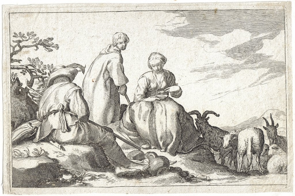 Onverm. Maker naar Abraham Bloemaert ets "Rustende Herders", Ophalen, Dagelijks leven, Ets, 1600 - 1699