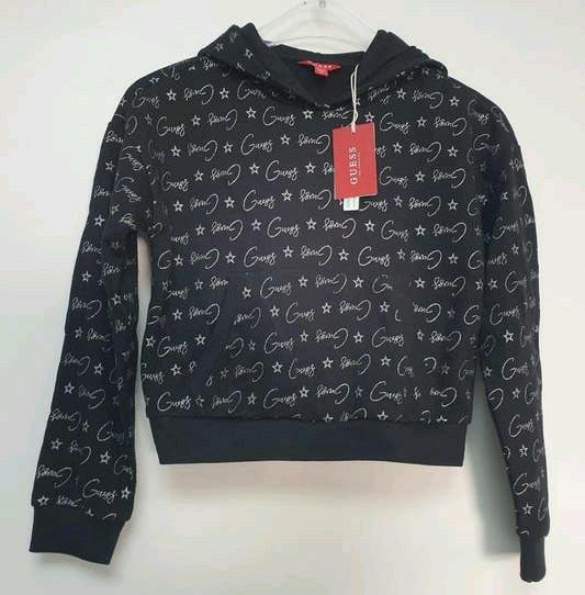 Nieuwe Guess sweater met capuchon - Zwart met logo print, Kinderen en Baby's, Kinderkleding | Maat 134, Meisje, Trui of Vest, Nieuw