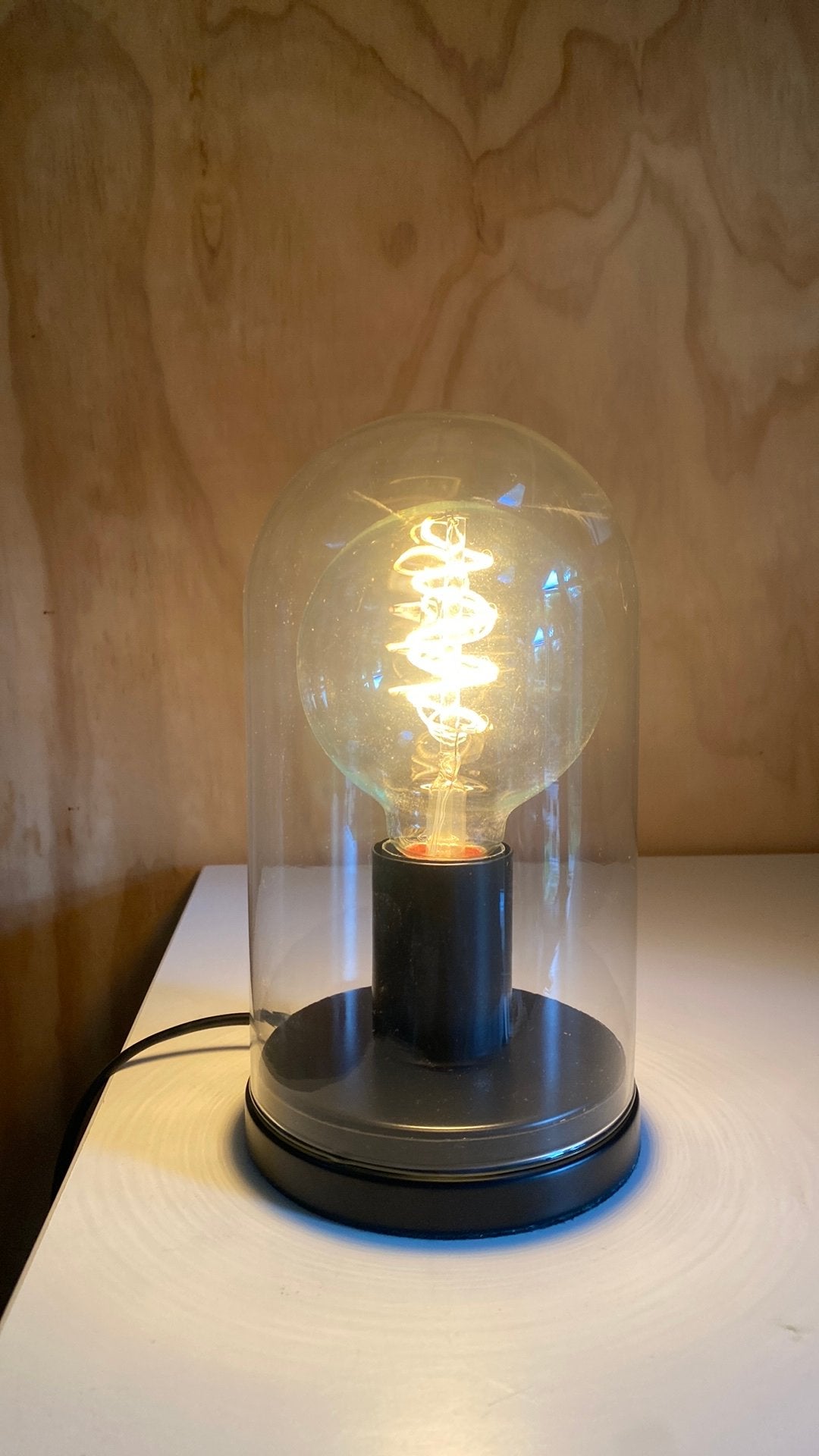 ROPUDDEN Tafellamp in Glazen Stolp - incl led draadbol, Met schakelaar, Nieuw, Zwart, Glas