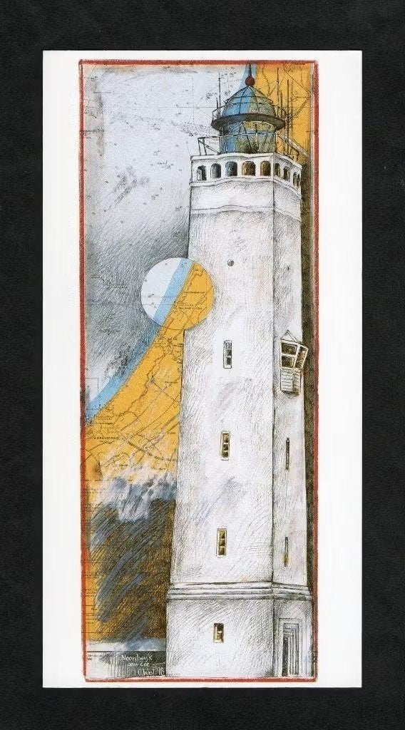 Noordwijk aan Zee Vuurtoren door Ole West., Ophalen of Verzenden, 1940 tot 1960, Ongelopen, Zuid-Holland