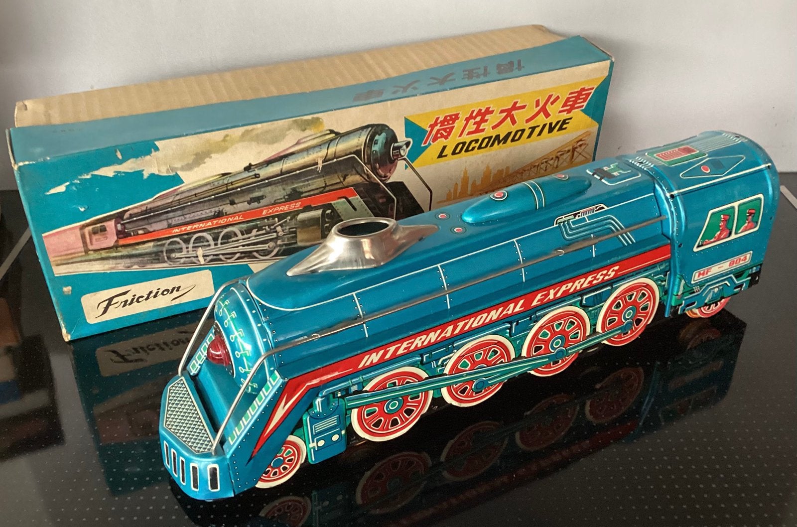 Grote oude 1960’s blikken Frictie locomotief MF804,China OVP, Antiek en Kunst, Antiek | Speelgoed, Ophalen
