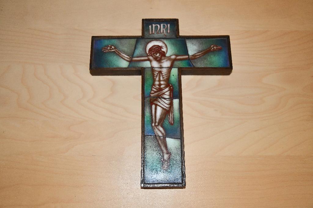 Vintage Opaline art deco kruisbeeld, Antiek en Kunst, Antiek | Religie, Ophalen of Verzenden
