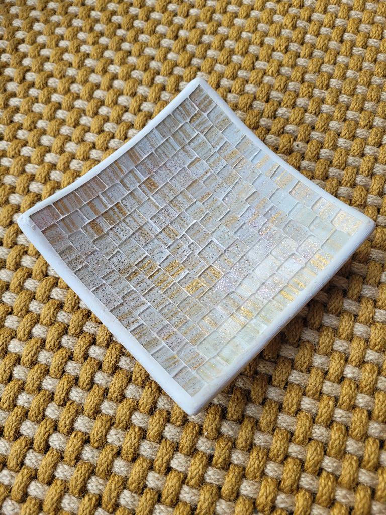 Schaaltje mozaïek parelmoer goud en roségoud, Schaal, Vierkant, Ophalen of Verzenden, Glas